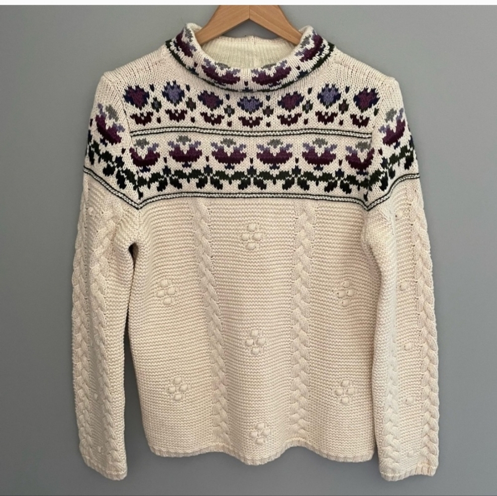 🎄lands' End Fair Isle Jumper Cream/Purple/Green